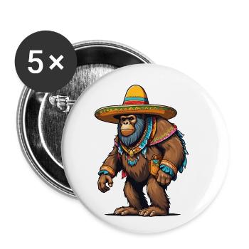 Mexican Bigfoot Sasquatch Sombrero - Buttons small 1''/25 mm (5-pack) - white - Front