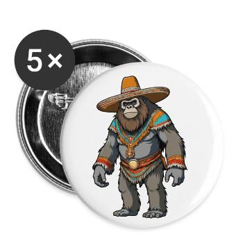 Mexican Bigfoot Sasquatch Sombrero - Buttons small 1''/25 mm (5-pack) - white - Front