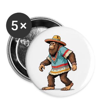 Mexican Bigfoot Sasquatch Sombrero - Buttons small 1''/25 mm (5-pack) - white - Front