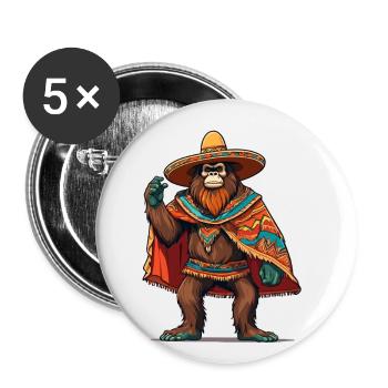 Mexican Bigfoot Sasquatch Sombrero - Buttons small 1''/25 mm (5-pack) - white - Front