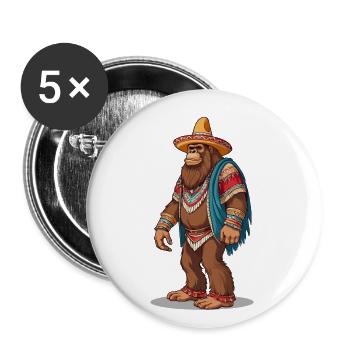 Mexican Bigfoot Sasquatch With Sombrero - Buttons small 1''/25 mm (5-pack) - white - Front