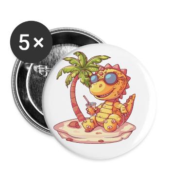 Dinosaur stegosaurus island palm tree - Buttons small 1''/25 mm (5-pack) - white - Front