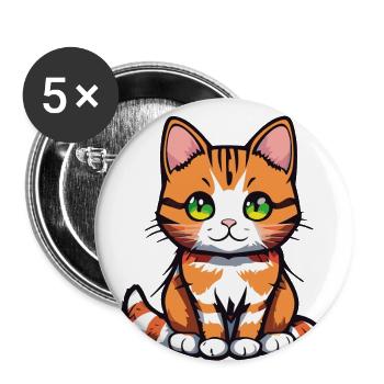 Cat Green Eyes - Buttons small 1''/25 mm (5-pack) - white - Front