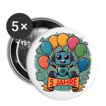 5 Jahre Geburtstag Kleiner Roboter mit Luftballons - Buttons klein 25 mm (5er Pack) - Weiß - Vorne