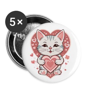 Amour Chat , Katze - Lot de 5 petits badges (25 mm) - blanc - Devant