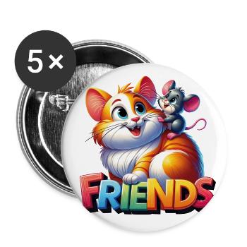 Katze und Maus Freunde für immer - Buttons klein 25 mm (5er Pack) - Weiß - Vorne