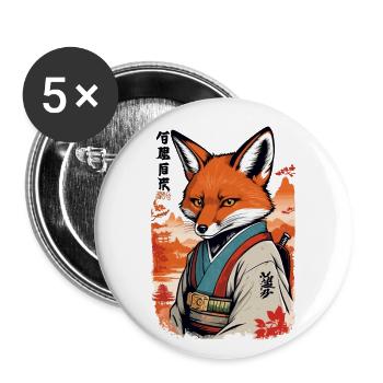 Vintage Ukiyo-E Stil Kawaii Kitsune Fuchs Yokai - Buttons klein 25 mm (5er Pack) - Weiß - Vorne