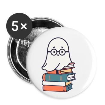Reading Halloween Ghost Little Books Ghost - Buttons small 1''/25 mm (5-pack) - white - Front