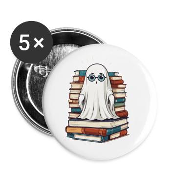 Reading Halloween Ghost Little Books Ghost - Buttons small 1''/25 mm (5-pack) - white - Front