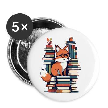 Renard mignon amoureux des livres avec des lunettes - Lot de 5 petits badges (25 mm) - blanc - Devant