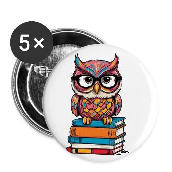 Bücher Eule Für Eulen Liebhaber Und Leseratte - Buttons klein 25 mm (5er Pack) - Weiß - Vorne