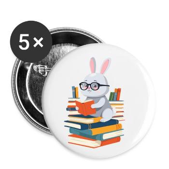 Reading bunny Enthusiastic book lover - Buttons small 1''/25 mm (5-pack) - white - Front