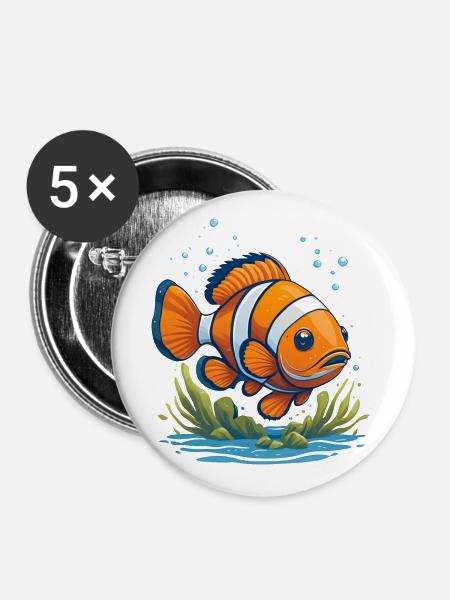 Clownfisch - Buttons klein 25 mm (5er Pack) - Weiß
