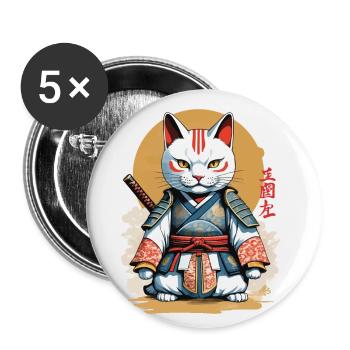 Samurai Cat Japanese Artwork Anime Design - Buttons small 1''/25 mm (5-pack) - white - Front