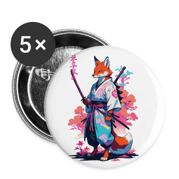 Kitsune Samurai Fox Esthétique Style Vaporwave - Lot de 5 petits badges (25 mm) - blanc - Devant