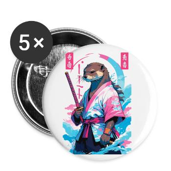 Samurai Otter Aesthetic Vaporwave Asiatischer Stil - Buttons klein 25 mm (5er Pack) - Weiß - Vorne