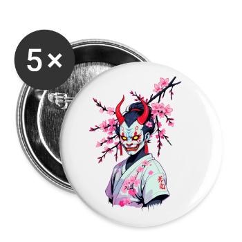 Oni Samouraï Vaporwave Esthétique Japon Culture - Lot de 5 petits badges (25 mm) - blanc - Devant