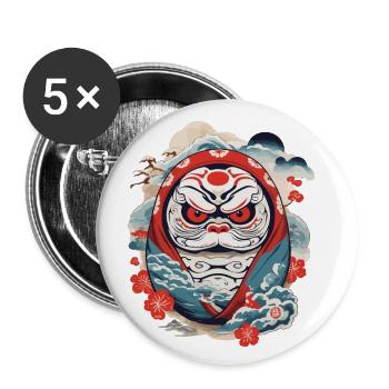 Japanischer Daruma Aesthetic Yokai Vintage - Buttons klein 25 mm (5er Pack) - Weiß - Vorne