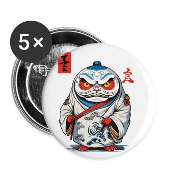 Japanischer Daruma Ästhetik Yokai Vintage - Buttons klein 25 mm (5er Pack) - Weiß - Vorne