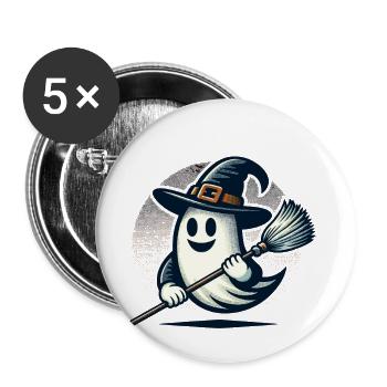 funny Halloween witch ghost with witch broom - Buttons small 1''/25 mm (5-pack) - white - Front