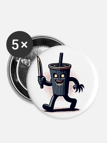 Unheimlicher Psycho Trinkbecher Getränke - Buttons klein 25 mm (5er Pack) - Weiß