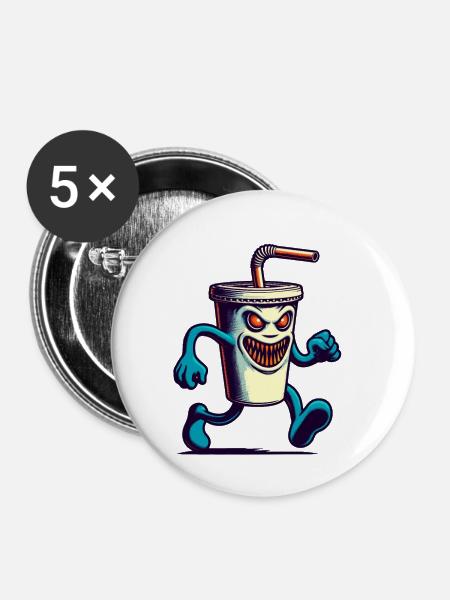 Unheimlicher Monster Trinkbecher Getränke - Buttons klein 25 mm (5er Pack) - Weiß