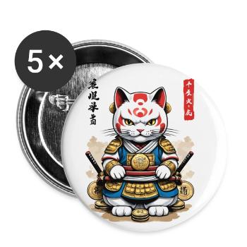 Samurai Katze in Ästhetischem Japan Style - Buttons klein 25 mm (5er Pack) - Weiß - Vorne