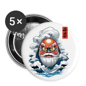 Japanischer Daruma Ästhetik Vintage Yokai - Buttons klein 25 mm (5er Pack) - Weiß - Vorne