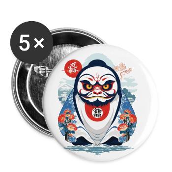 Japanischer Daruma Aesthetic Yokai Vintage - Buttons klein 25 mm (5er Pack) - Weiß - Vorne