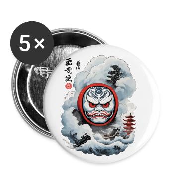Japanischer Daruma Aesthetic Yokai Streetwear - Buttons klein 25 mm (5er Pack) - Weiß - Vorne