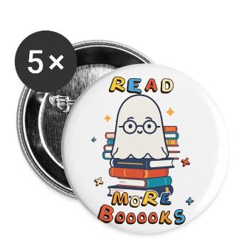 Cute Book Lover Ghost Halloween - Buttons small 1''/25 mm (5-pack) - white - Front