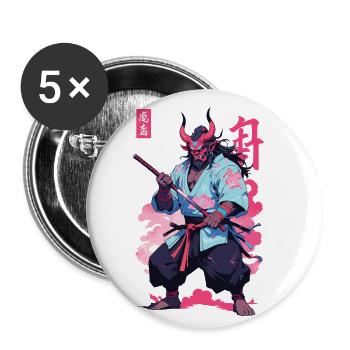 Samouraï Oni Yokai Esthétique Style Vaporwave - Lot de 5 petits badges (25 mm) - blanc - Devant