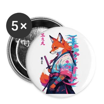 Kitsune Samurai Fuchs Aesthetic Vaporwave Stil - Buttons klein 25 mm (5er Pack) - Weiß - Vorne