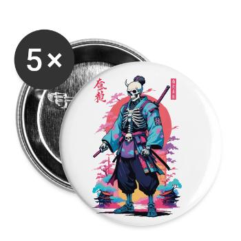 Oni Skeleton Samurai & Vaporwave Aesthetic Design - Buttons small 1''/25 mm (5-pack) - white - Front