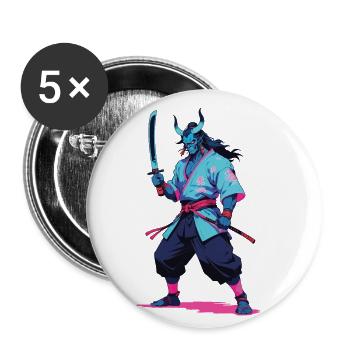 Samouraï Oni Yokai Esthétique Style Vaporwave - Lot de 5 petits badges (25 mm) - blanc - Devant