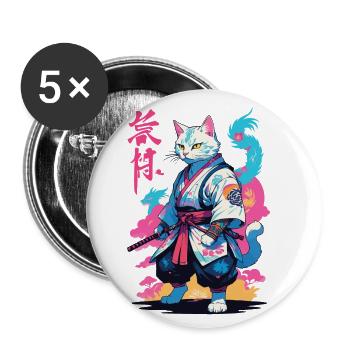 Chat samouraï Vaporwave Esthétique Japon Art - Lot de 5 petits badges (25 mm) - blanc - Devant