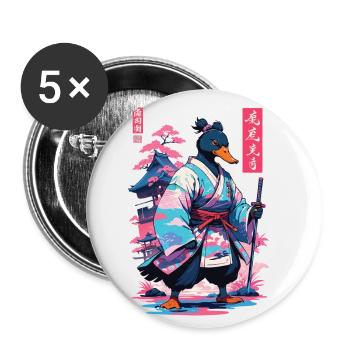 Samurai Duck Aesthetic Vaporwave Style Japanese - Buttons small 1''/25 mm (5-pack) - white - Front