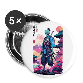 Oni Skeleton Samurai & Vaporwave Aesthetic Design - Buttons small 1''/25 mm (5-pack) - white - Front