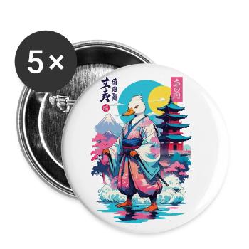 Samurai Duck Aesthetic Vaporwave Style Japanese - Buttons small 1''/25 mm (5-pack) - white - Front
