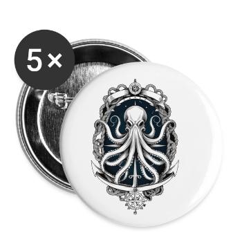 Octopus Sea Monster Sailboat Sea Lover - Buttons small 1''/25 mm (5-pack) - white - Front