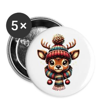 Vintage Noël renne Design flocons de neige - Lot de 5 petits badges (25 mm) - blanc - Devant