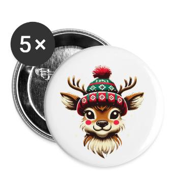 Vintage Christmas Reindeer Design - Buttons small 1''/25 mm (5-pack) - white - Front