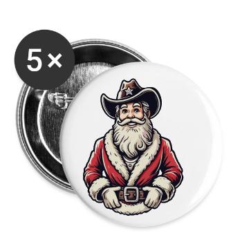Cowboy Weihnachtsmann Western Flair - Buttons klein 25 mm (5er Pack) - Weiß - Vorne