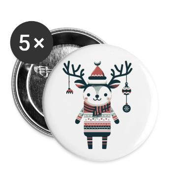 Look renne vintage de Noël - Lot de 5 petits badges (25 mm) - blanc - Devant
