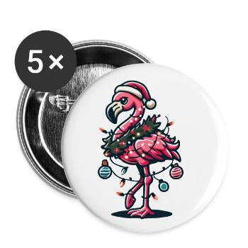 Flamant rose drôle avec décoration de Noël - Lot de 5 petits badges (25 mm) - blanc - Devant