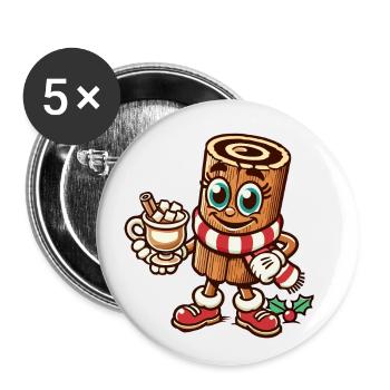 Hot Chocolate With Cinnamon Christmas Cartoon - Buttons small 1''/25 mm (5-pack) - white - Front