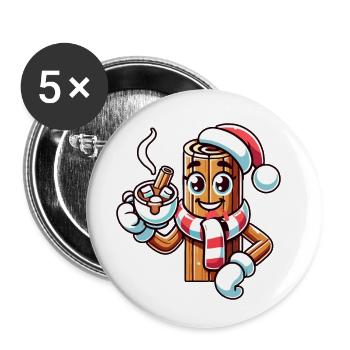 Hot Chocolate With Cinnamon Cartoon Christmas - Buttons small 1''/25 mm (5-pack) - white - Front