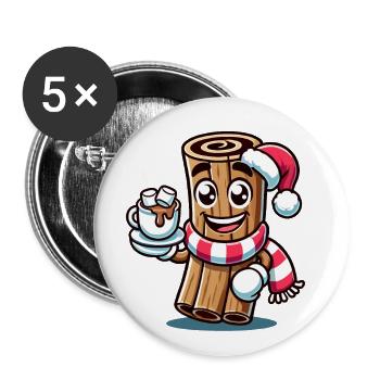 Chocolat chaud à la cannelle dessin animé Noël - Lot de 5 petits badges (25 mm) - blanc - Devant