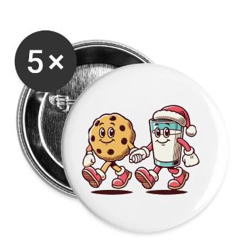 Biscuits et lait Amis de Noël - Lot de 5 petits badges (25 mm) - blanc - Devant
