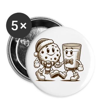 Mascotte Vintage de Noël Biscuit et Lait - Lot de 5 petits badges (25 mm) - blanc - Devant